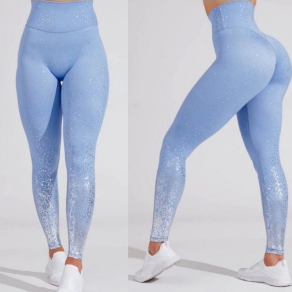 Buff Bunny rainwater blue periwinkle/silver dazzle high-rise leggings women's L